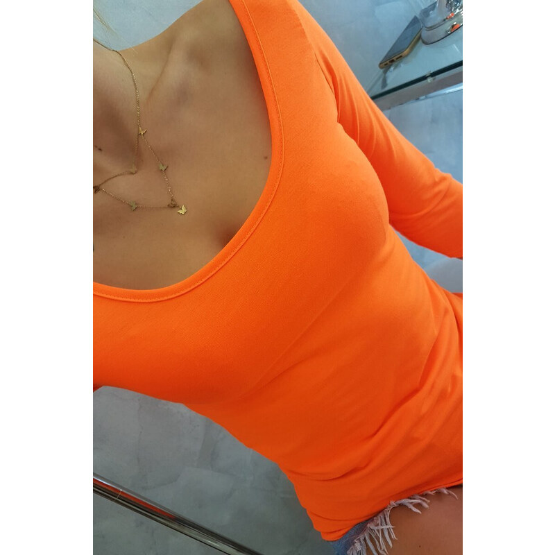 K-Fashion Halenka s kulatým výstřihem oranžová neonová