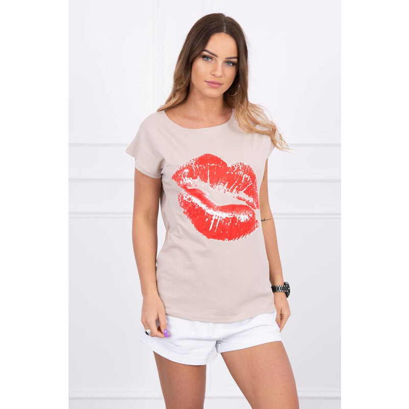 K-Fashion Halenka s potiskem rtů béžová 84211364
