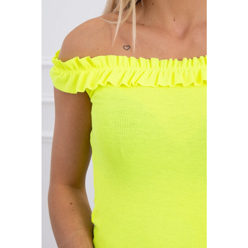 K-Fashion Španělská halenka s volánky žlutá neonová