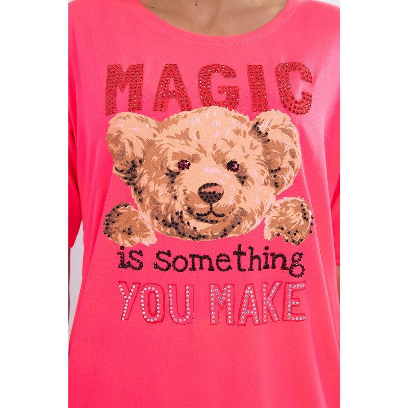 K-Fashion Halenka s potiskem Magic pink neon