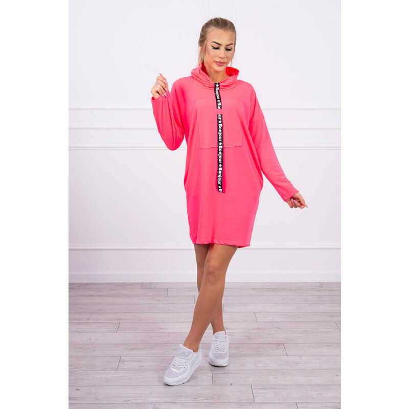 K-Fashion Šaty s kravatou růžové neonové