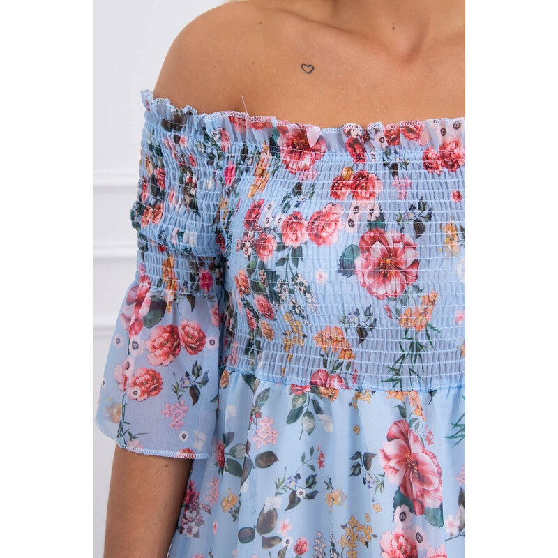 K-Fashion Španělské šaty s květinovým motivem modré