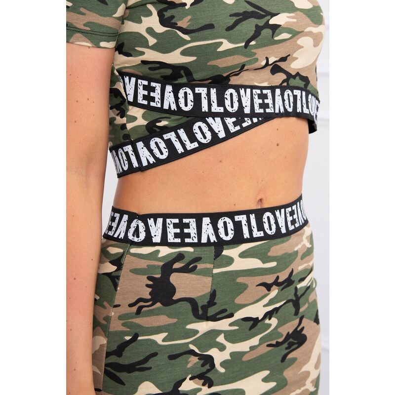 K-Fashion Souprava halenky se sukní moro khaki+béžová 84211749