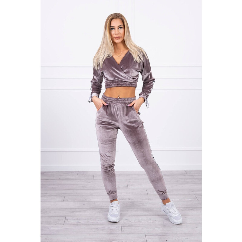 K-Fashion Velurová souprava s nápisem Queen grey