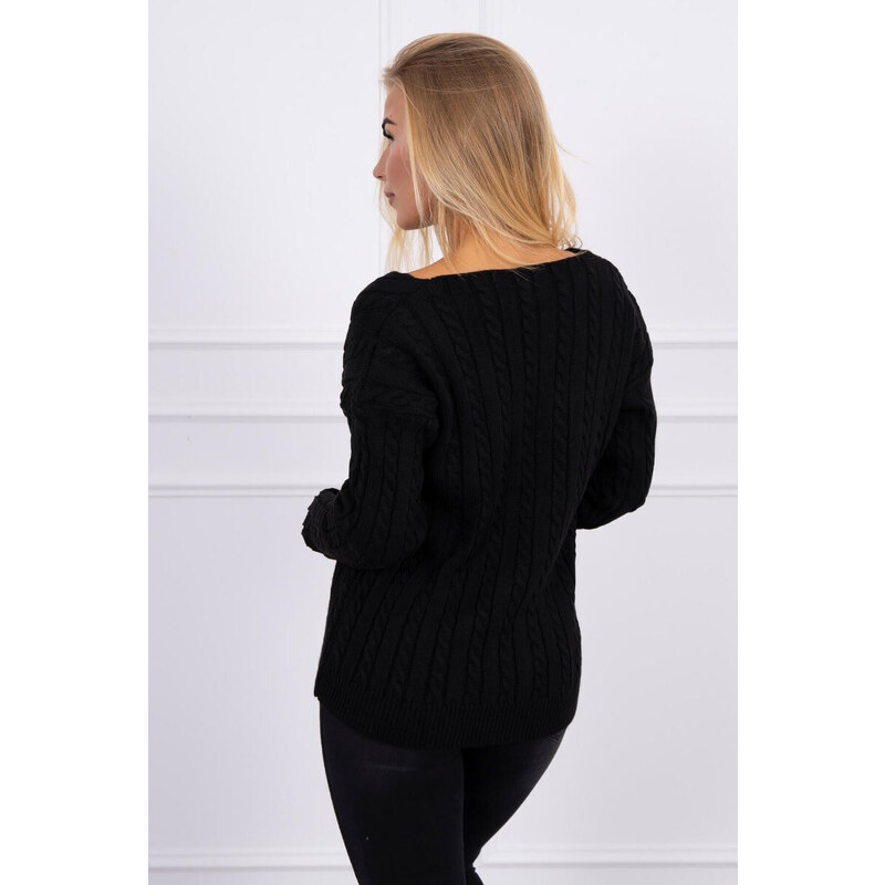 K-Fashion Pletený svetr s véčkovým výstřihem černý