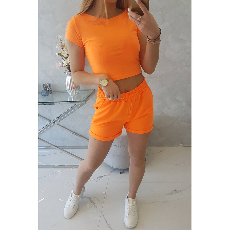 K-Fashion Bavlněná souprava se šortkami oranžová neonová