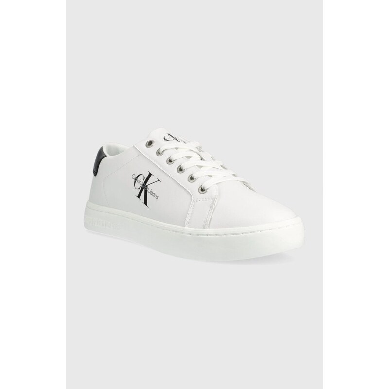 Kožené sneakers boty Calvin Klein Jeans CUPSOLE LACE UP LOW bílá barva, YM0YM00491