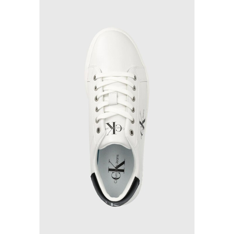 Kožené sneakers boty Calvin Klein Jeans CUPSOLE LACE UP LOW bílá barva, YM0YM00491