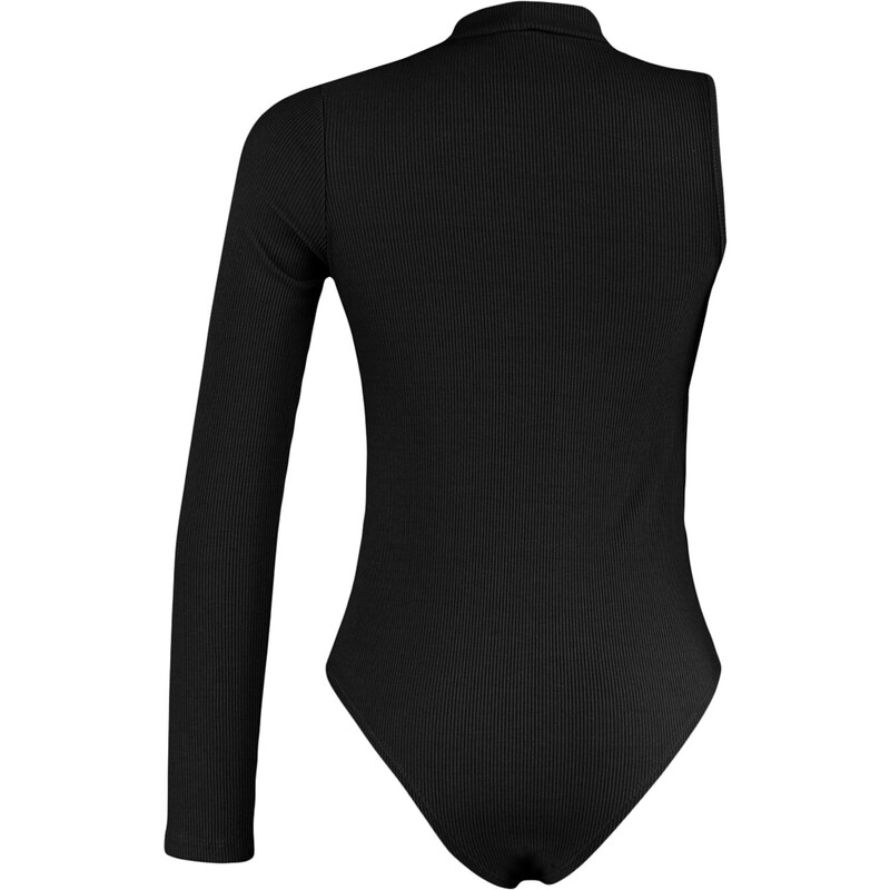 Trendyol Black Standing Collar With Cutout Detail Single Sleeve Ribbed Flexible Knitted Snap Button Body