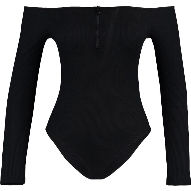 Trendyol Black Zipper Carmen Collar Corduroy Flexible Long Sleeves With Snap Button Knitted Body