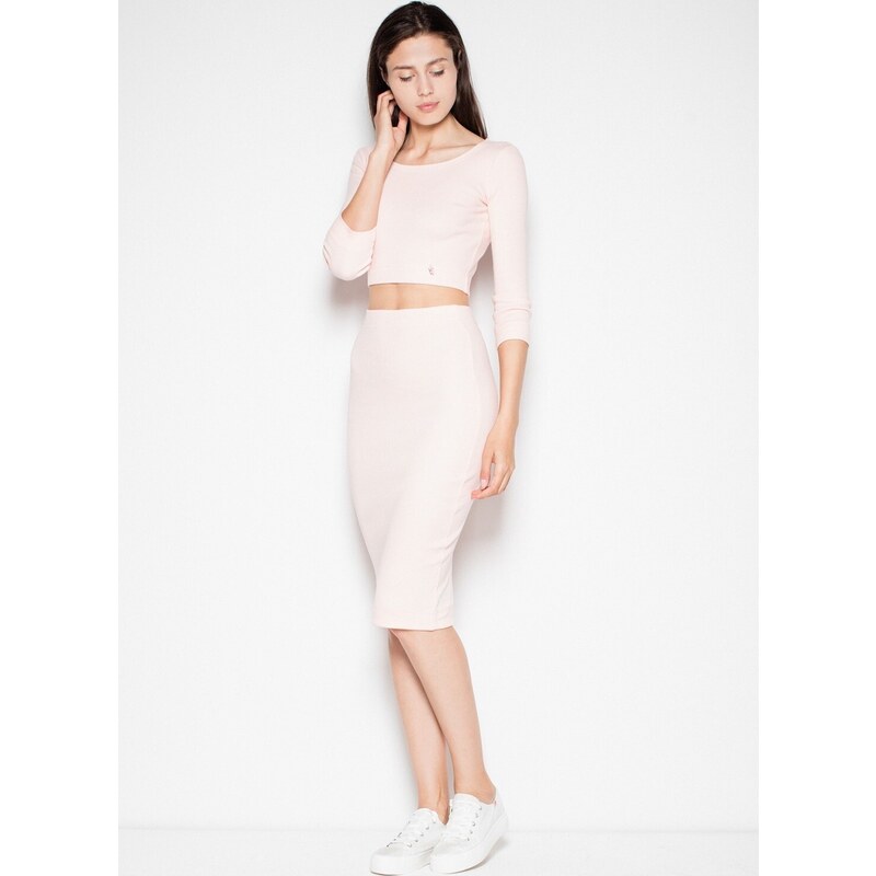VENATON Dámský set top s širokým výstřihem + sukně VT032 Pink
