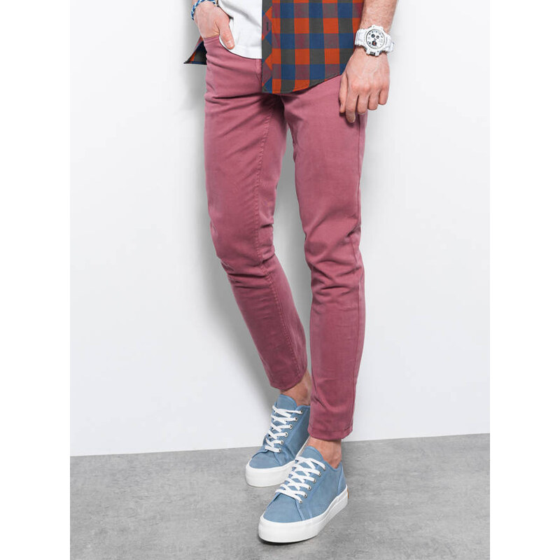 Ombre Clothing Pánské chinos kalhoty Heinz tmavě červená P1059