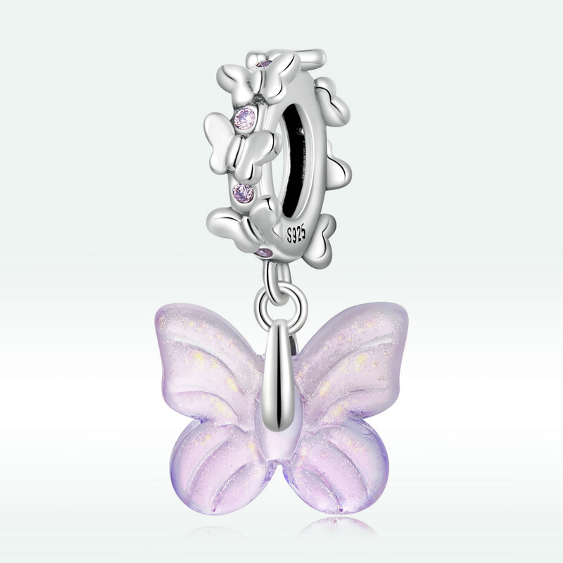 Royal Fashion stříbrný přívěsek Skleněný motýl SCC2087