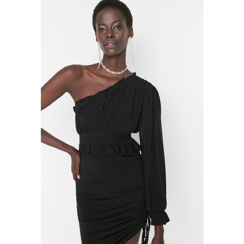 Trendyol Black Gippe Detailed Knitted Evening Dress