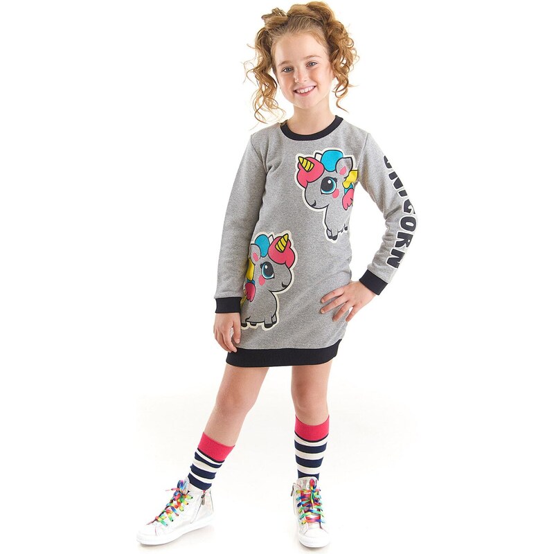 Denokids Unicorn Girl Gray Sweatshirt Dress