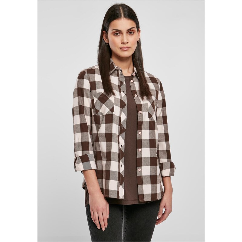 UC Ladies Ladies Turnup Checked Flanell Shirt růžová/hnědá