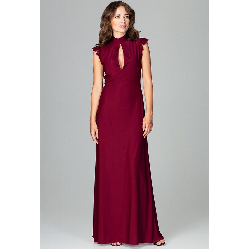 LENITIF Dlouhé šaty s volánovými rukávy K486 Deep Red