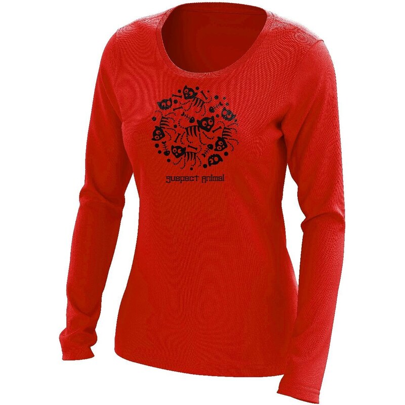 Suspect Animal Dívčí funkční tričko SKELETON dlouhý rukáv Bamboo Ultra CLASSIC - Červená/černá / 120