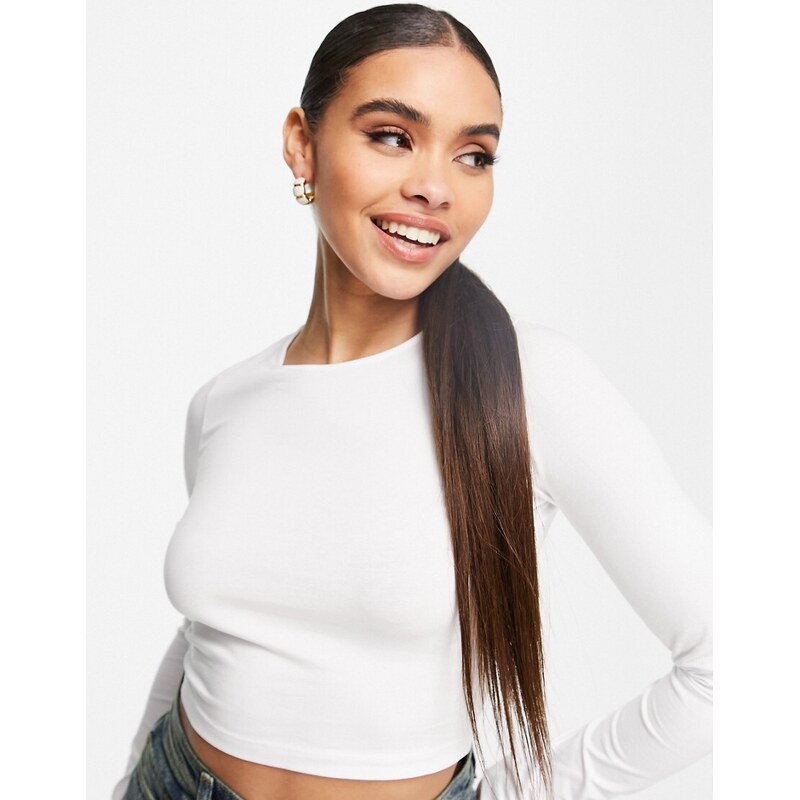 ASOS DESIGN fitted crop t-shirt with long sleeve in white