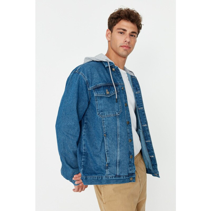 Trendyol Indigo Regular Fit Knitted Hooded Denim Jacket