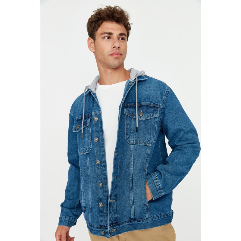 Trendyol Indigo Regular Fit Knitted Hooded Denim Jacket