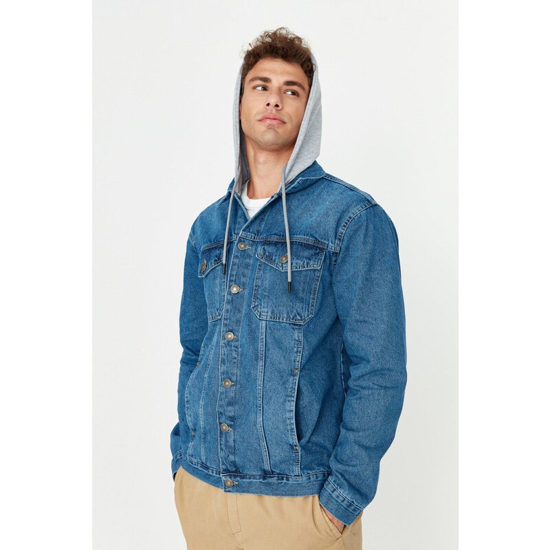 Trendyol Indigo Regular Fit Knitted Hooded Denim Jacket