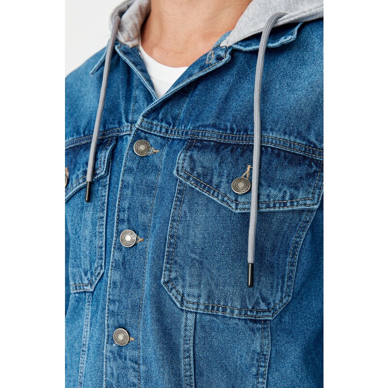 Trendyol Indigo Regular Fit Knitted Hooded Denim Jacket