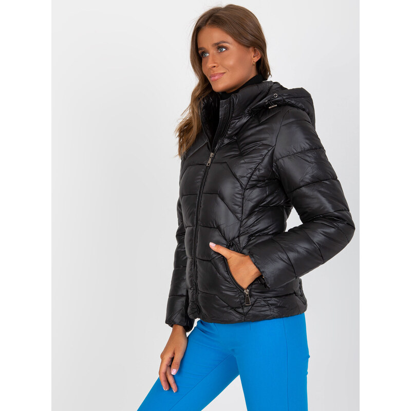Fashionhunters Dámská prošívaná bunda s kapucí - černá