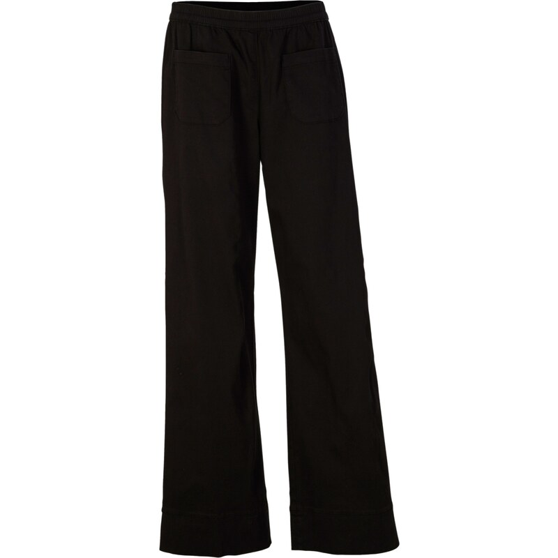 bonprix Keprové kalhoty s rozšířenými nohavicemi a pohodlnou pasovkou Černá