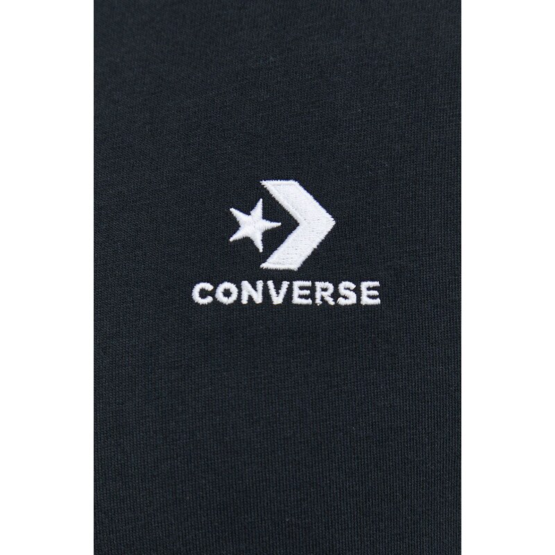 Bavlněné tričko s dlouhým rukávem Converse černá barva, s aplikací, 10023872.A02-CONVERSEBL