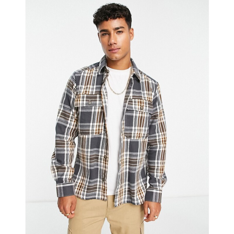 ONLY & SONS flannel overshirt in grey check