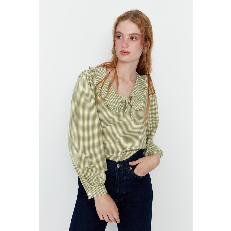 Trendyol Green Collar Detailed Woven Blouse