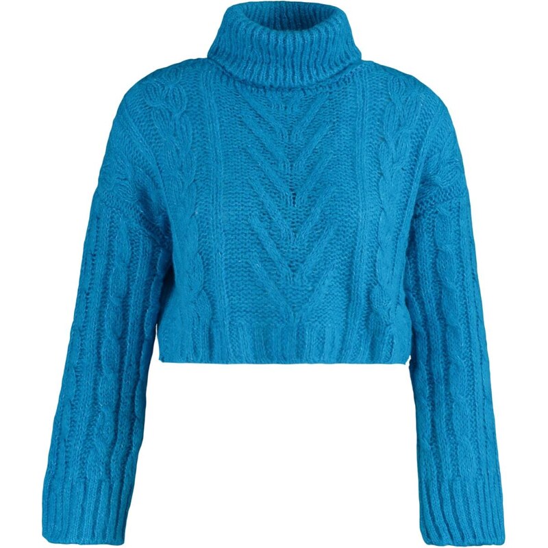 Trendyol Blue Crop Rolák pletený svetr