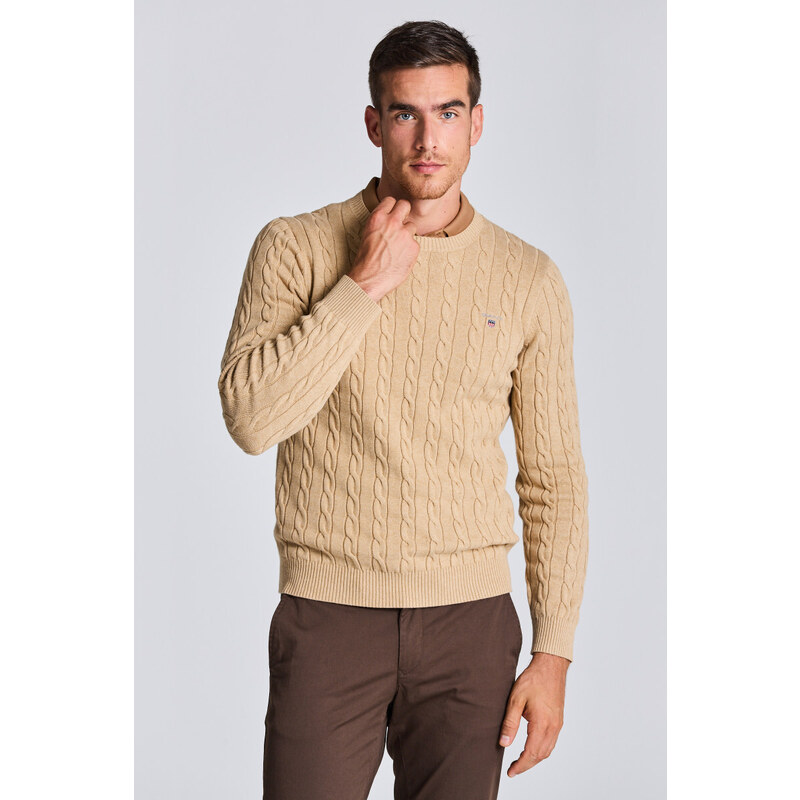 SVETR GANT COTTON CABLE C-NECK hnědá XXL