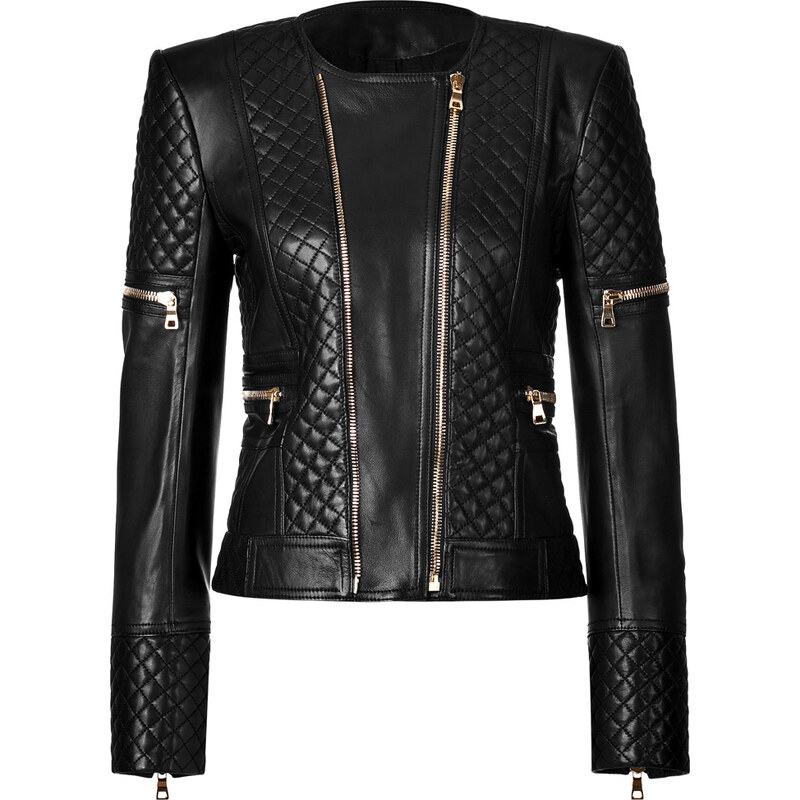 Balmain Leather Bold Shoulder Quilted Jacket