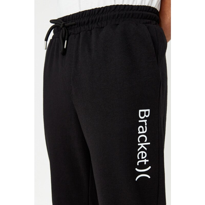 Trendyol Men's Black Regular Fit Printed Open Leg Cotton Sweatpants