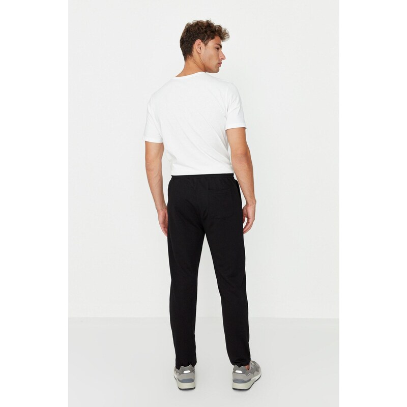 Trendyol Men's Black Regular Fit Printed Open Leg Cotton Sweatpants