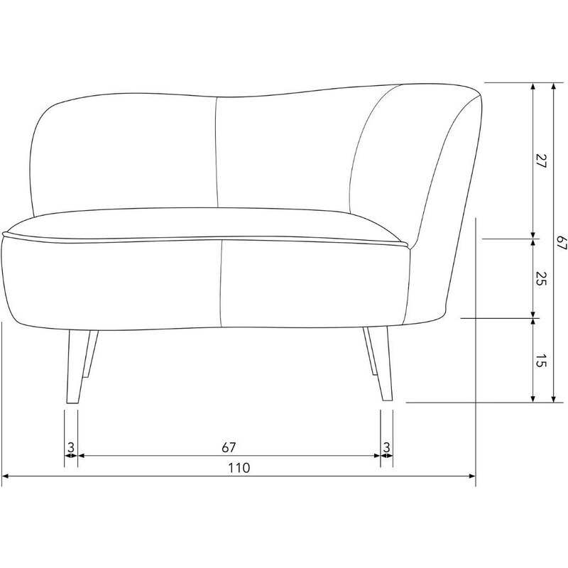 Hoorns Okrově žluté sametové lounge křeslo Norma 112 cm, pravé