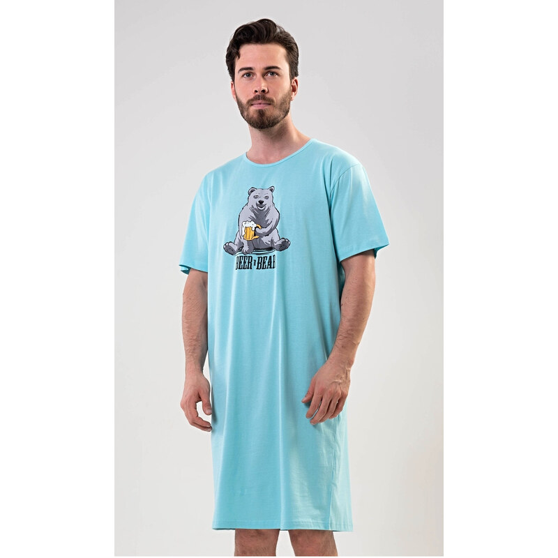 Cool Comics Pánská noční košile s krátkým rukávem Beer and bear, barva mentolová, 100% bavlna
