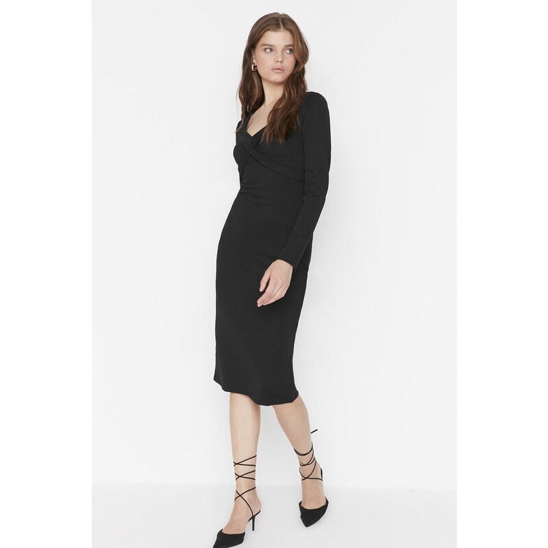 Trendyol Black Collar Detailed Bodycon Midi Knitted Dress