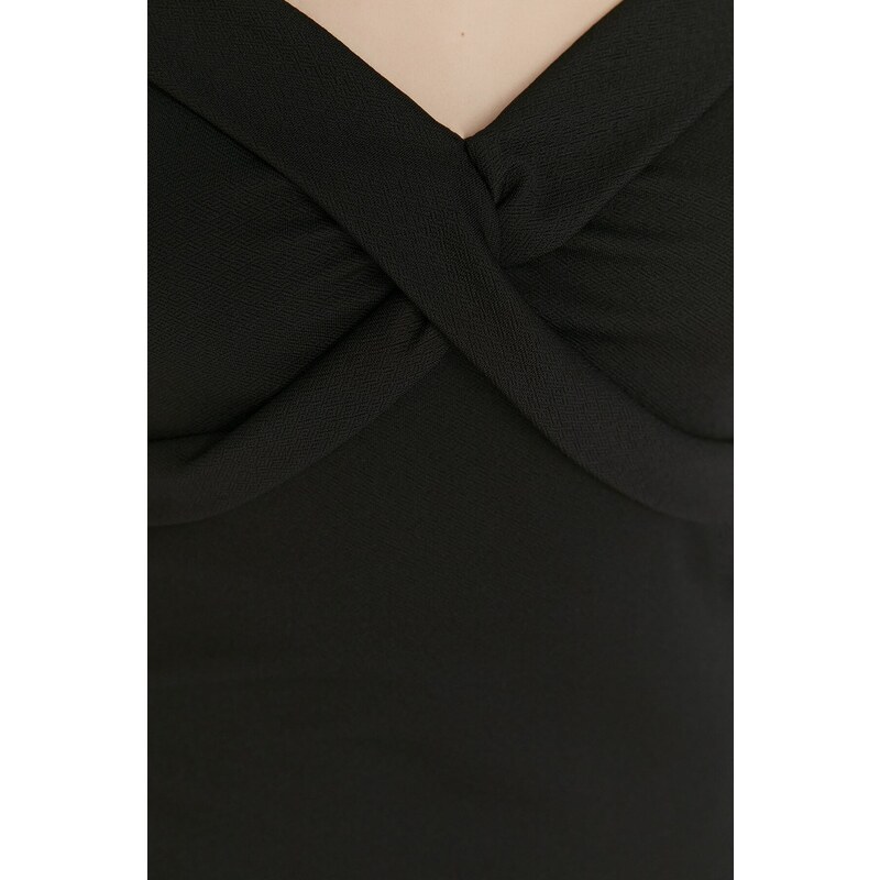 Trendyol Black Collar Detailed Bodycon Midi Knitted Dress