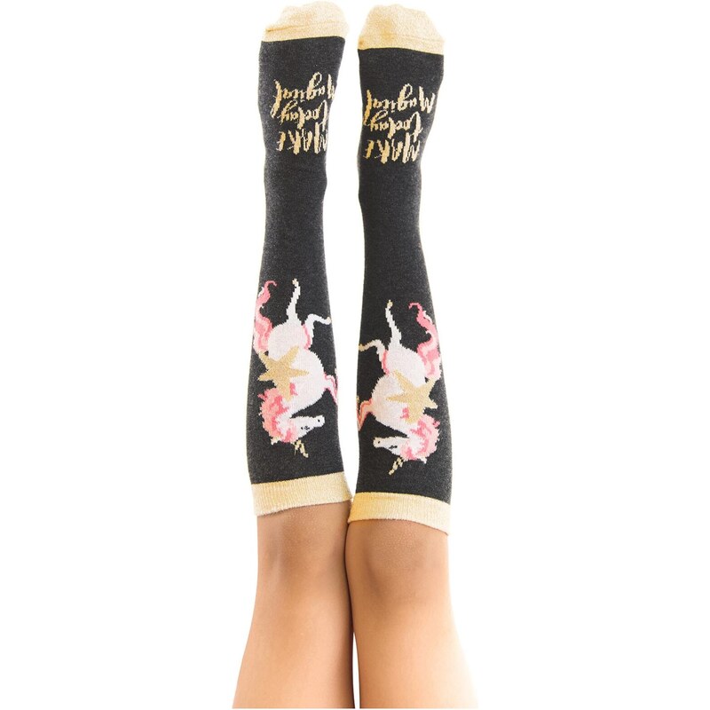 Mushi Unicorn Girls Kids Knee High Socks Black