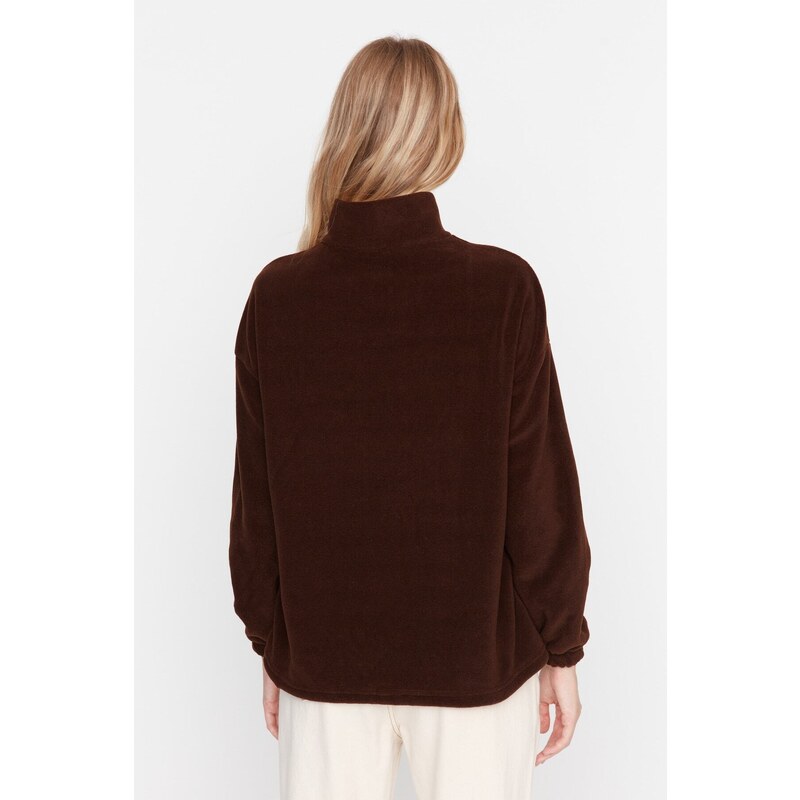 Trendyol Brown Zipper Detailed Fleece Knitted Sweatshirt