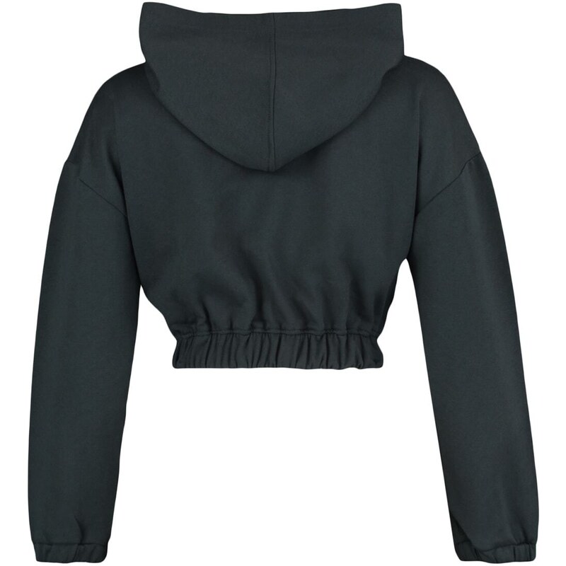 Trendyol Anthracite Hooded Crop Thin Fleece Knitted Sweatshirt