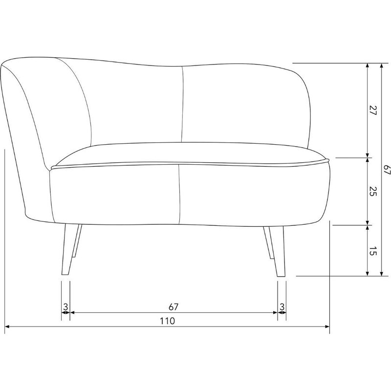 Hoorns Okrově žluté sametové lounge křeslo Norma 112 cm, levé