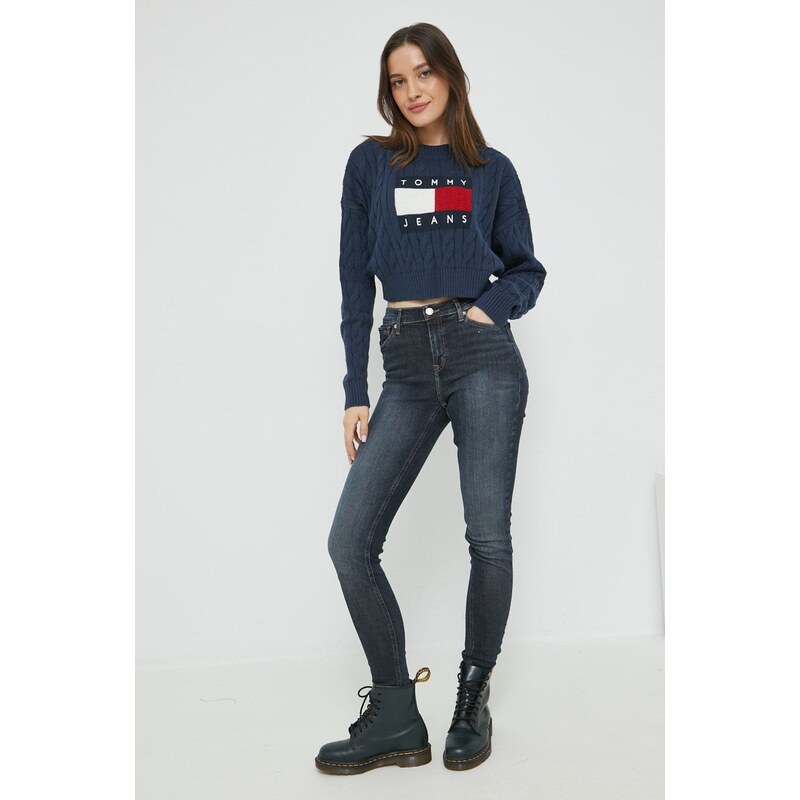 Svetr Tommy Jeans dámský, tmavomodrá barva,