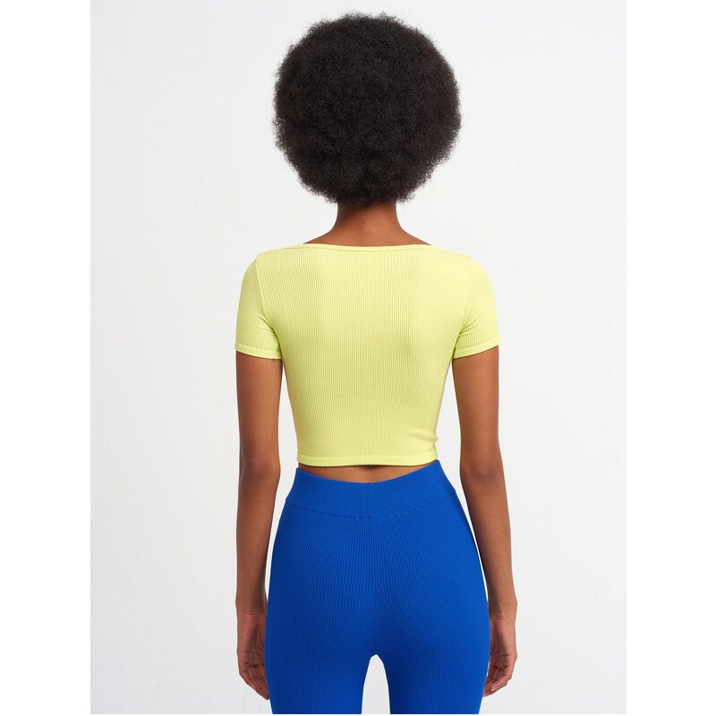 Dilvin 3666 "U" Neck Short Sleeve Crop Top-lime