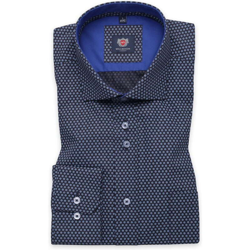 Willsoor Pánská košile WR London v černé barvě s modrými kvítky (výška 176-182) 4799