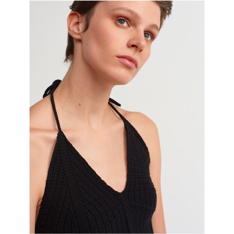 Dilvin 10142 Lace-Up Halter Knitwear Singlet-black