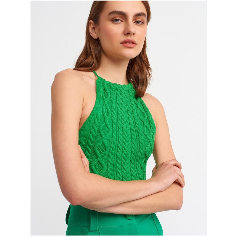 Dilvin 10152 Lace-Up Knitwear Singlet-green with lacing behind the collar.